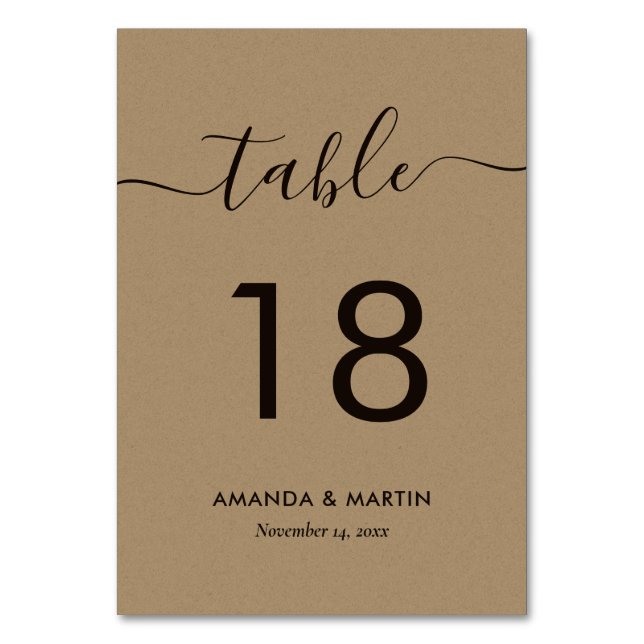 Tarjeta De Mesa Elegante Boda de papel Kraft (Anverso)