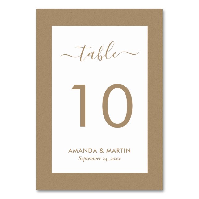 Tarjeta De Mesa Elegante Boda de papel Rústico Faux Kraft (Anverso)