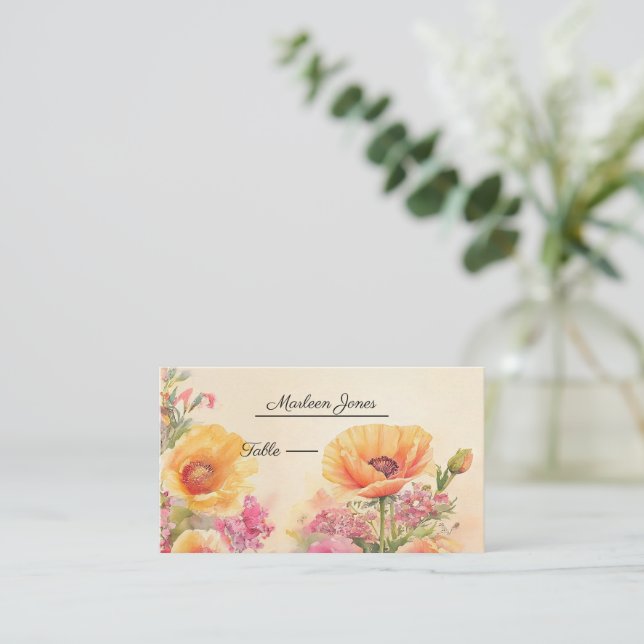 Tarjeta De Mesa Elegante Boda De Peach Y Floral Rosa (Anverso de pie)
