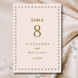 Tarjeta De Mesa Elegante Boda de Perla Rosa Beige