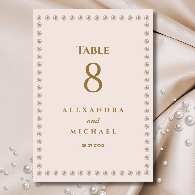 Tarjeta De Mesa Elegante Boda de Perla Rosa Beige (Subido por el creador)
