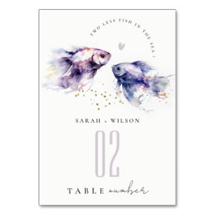 Tarjeta De Mesa Elegante Boda de Pescado Costero Lilac