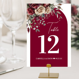 Tarjeta De Mesa Elegante Boda de Rosas Arco Borgoña y Crema