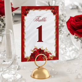 Tarjeta De Mesa Elegante Boda de rosas rojas blancas florales