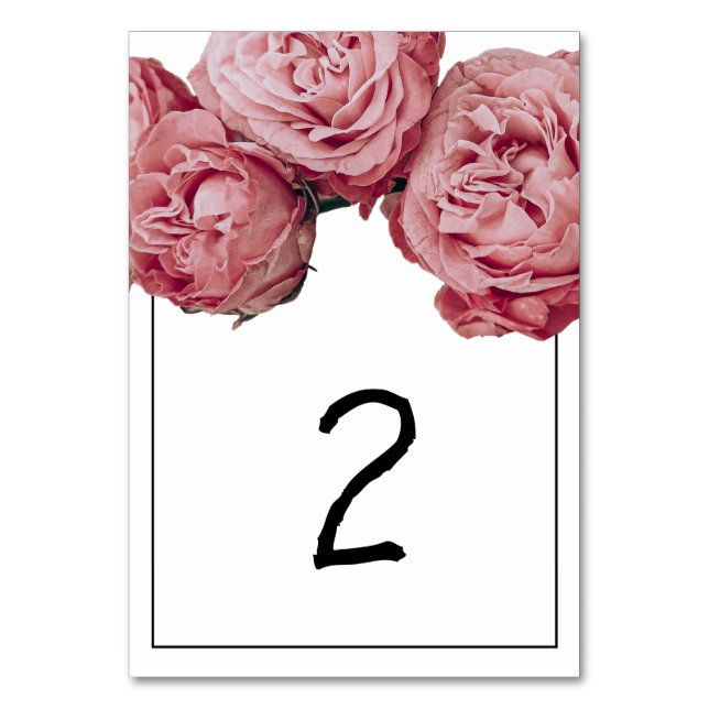 Tarjeta De Mesa Elegante Boda de rosas rosadas (Anverso)