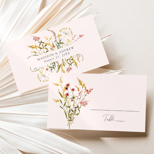 Tarjeta De Mesa Elegante Boda de Rubor con flores silvestres de ve (Subido por el creador)