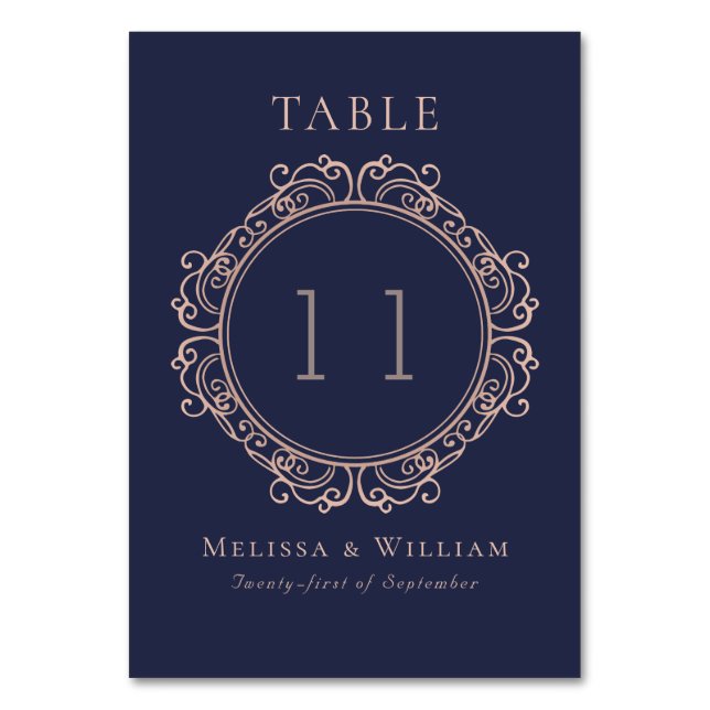 Tarjeta De Mesa Elegante Boda de Rubor de la Marina (Anverso)