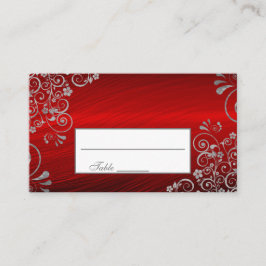 Tarjeta De Mesa Elegante Boda de Swirl Floral Gris Rojo