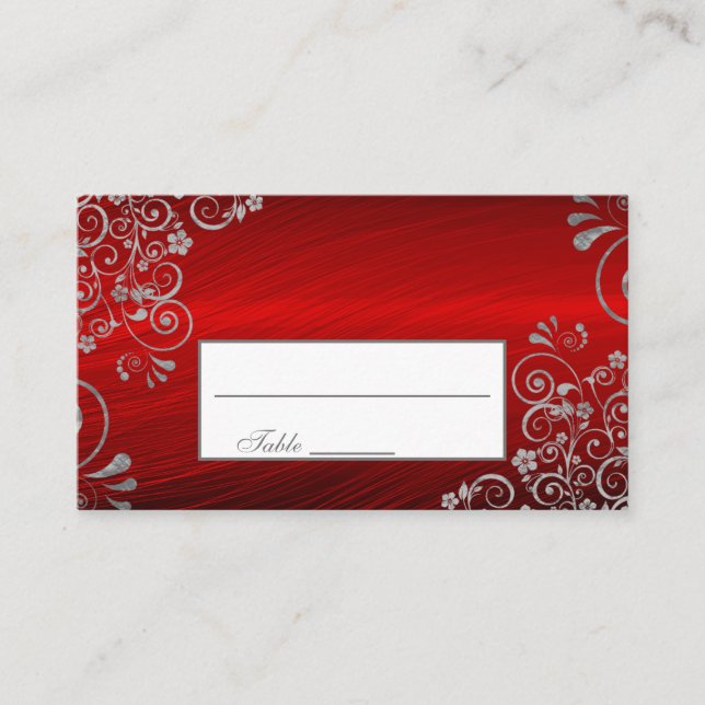 Tarjeta De Mesa Elegante Boda de Swirl Floral Gris Rojo (Anverso)