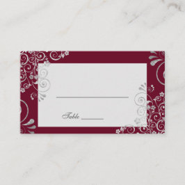 Tarjeta De Mesa Elegante Boda de Swirl Gris Gris Plateado Borgoña