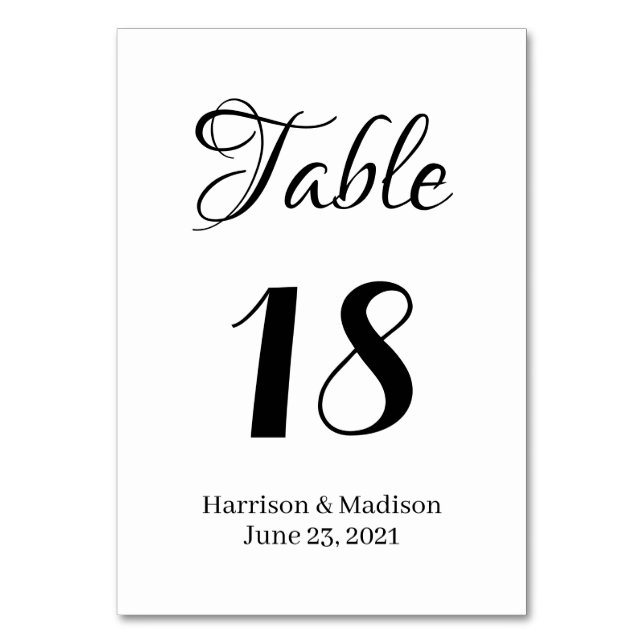 Tarjeta De Mesa Elegante Boda de texto personalizado de guión negr (Anverso)