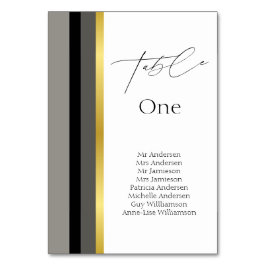 Tarjeta De Mesa Elegante Boda de tipografía de rayas de oro gris n