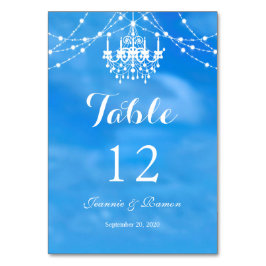 Tarjeta De Mesa Elegante Boda de Verano de Playa, Pareja y Lámpara