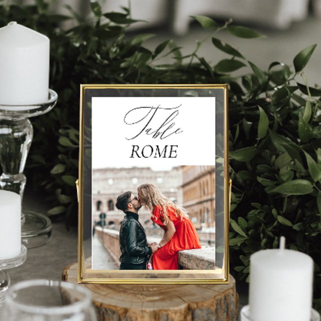 Tarjeta De Mesa Elegante Boda de Viaje de Lujo de Destino (This table number is a cute way to share photos of special moments with guests)