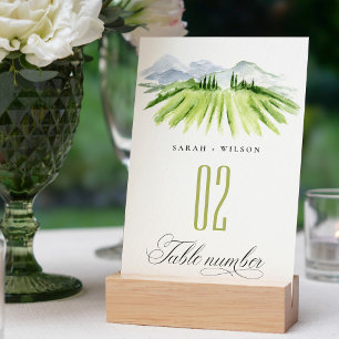 Tarjeta De Mesa Elegante Boda de Viñedo y Bodega en Verde y Azul R
