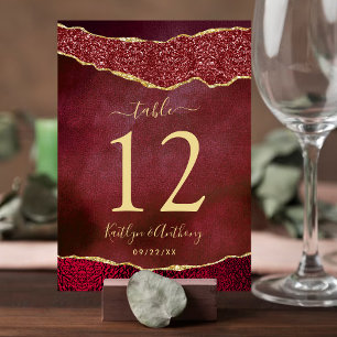 Tarjeta De Mesa Elegante Boda del Agate de Borgoña y Oro