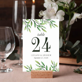 Tarjeta De Mesa Elegante Boda del Boho Watercolor Greenery