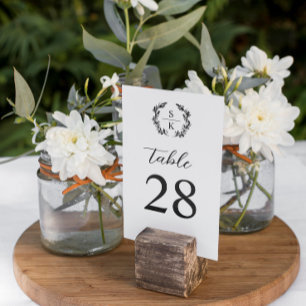 Tarjeta De Mesa Elegante Boda del Monograma de Laurel Romántico