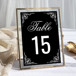 Tarjeta De Mesa Elegante Boda del Ornato Blanco y Negro