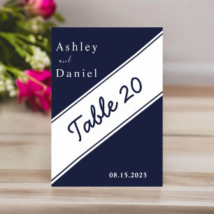 Tarjeta De Mesa Elegante Boda Delicado Blanco Azul de la Marina Mo