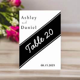 Tarjeta De Mesa Elegante Boda Delicado Blanco Y Negro Moderno
