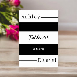 Tarjeta De Mesa Elegante Boda Delicado De Rayas Blancas Y Negras