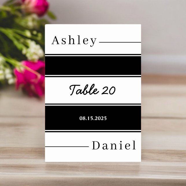 Tarjeta De Mesa Elegante Boda Delicado De Rayas Blancas Y Negras (Subido por el creador)