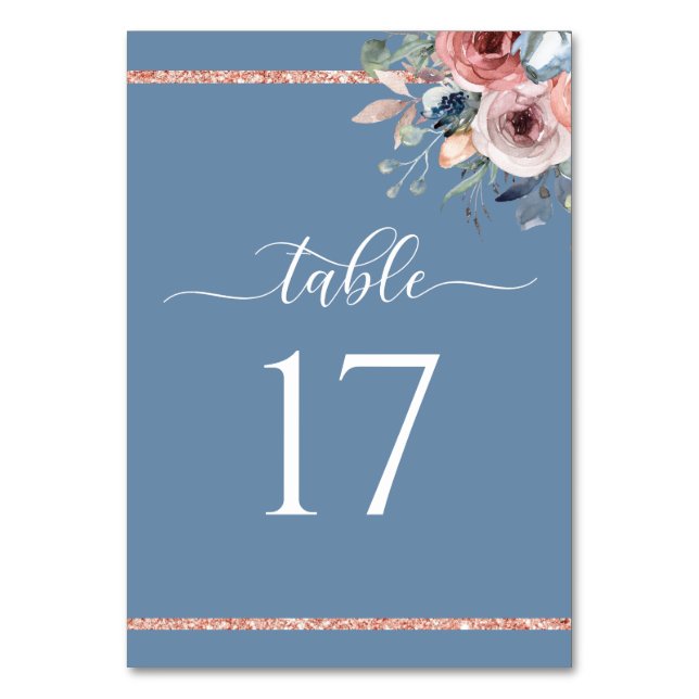 Tarjeta De Mesa Elegante Boda dorado azul turbio y Rosa (Anverso)