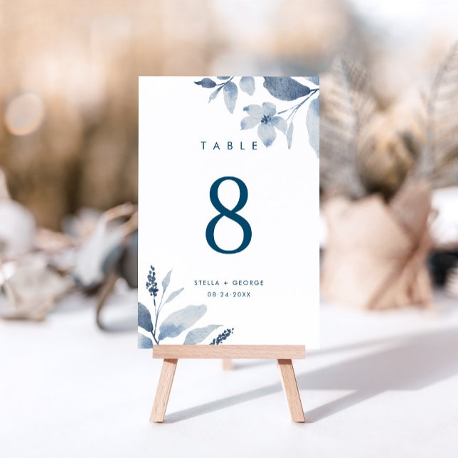 Tarjeta De Mesa Elegante Boda Dusty Blue Floral (Subido por el creador)