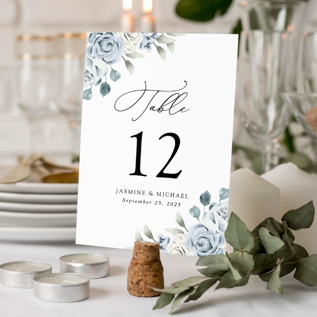 Tarjeta De Mesa Elegante Boda Dusty Blue Floral (Subido por el creador)