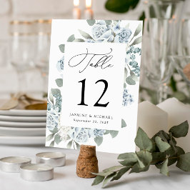 Tarjeta De Mesa Elegante Boda Dusty Blue Floral