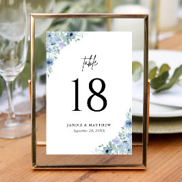 Tarjeta De Mesa Elegante Boda Dusty Blue Floral