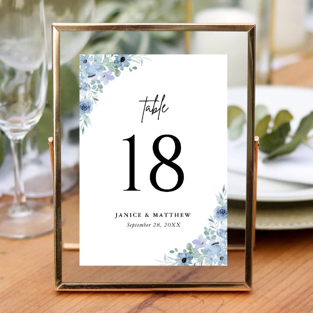 Tarjeta De Mesa Elegante Boda Dusty Blue Floral (Subido por el creador)