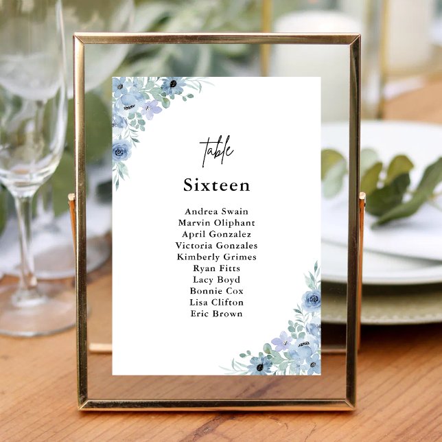 Tarjeta De Mesa Elegante Boda Dusty Blue Floral (Subido por el creador)