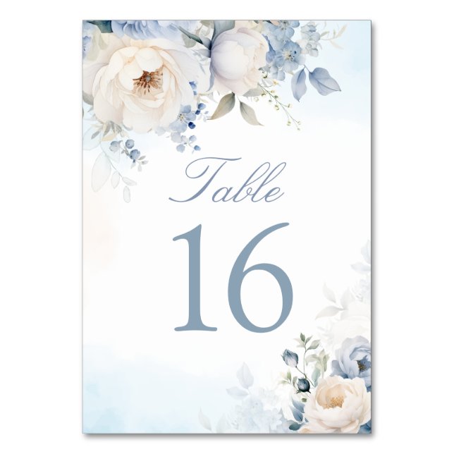 Tarjeta De Mesa Elegante Boda Dusty Blue Floral Personalizado (Anverso)