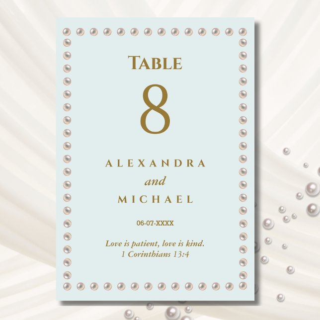 Tarjeta De Mesa Elegante Boda Dusty Blue Pearl (Subido por el creador)