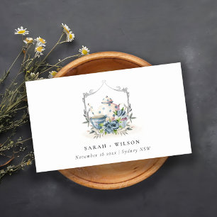 Tarjeta De Mesa Elegante Boda Escudo de la Copa Aqua Blue de Teapo