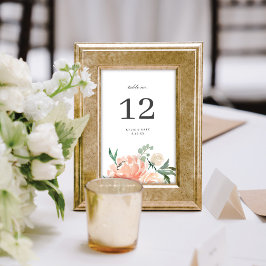 Tarjeta De Mesa Elegante Boda Floral Acuarela de Melocotón Suave