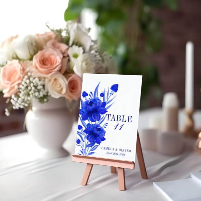 Tarjeta De Mesa Elegante Boda floral azul (Subido por el creador)