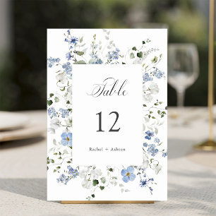 Tarjeta De Mesa Elegante boda floral azul blanco verde  
