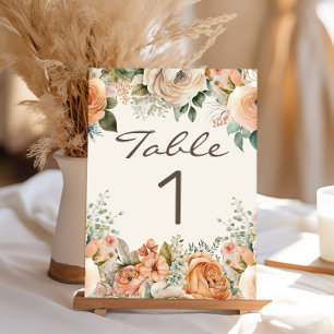Tarjeta De Mesa Elegante boda floral blanca de melocotón eucalipto
