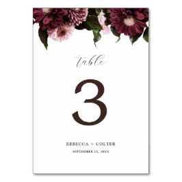Tarjeta De Mesa Elegante Boda floral blanco de Borgoña