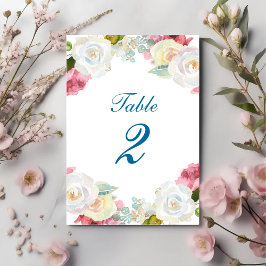 Tarjeta De Mesa Elegante Boda floral blanco rosado