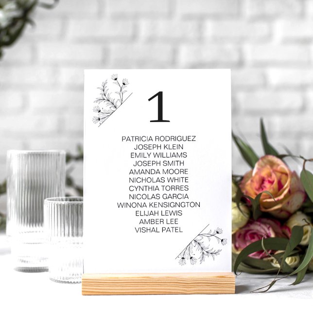 Tarjeta De Mesa Elegante Boda floral blanco y negro (Subido por el creador)