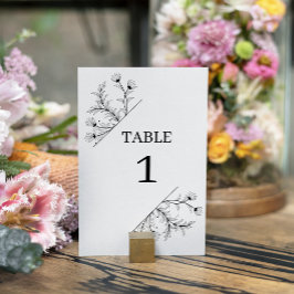 Tarjeta De Mesa Elegante Boda floral blanco y negro