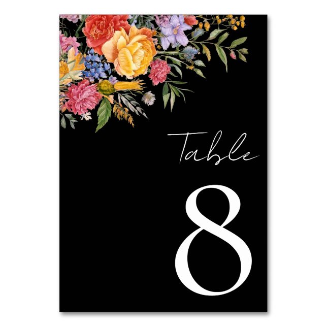 Tarjeta De Mesa Elegante Boda floral Boho Black Dutch (Anverso)
