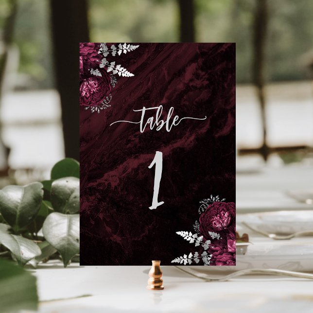 Tarjeta De Mesa Elegante Boda floral borgoñona (Subido por el creador)