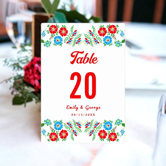 Tarjeta De Mesa Elegante Boda Floral Botánico Roses Rojos Azules (Subido por el creador)