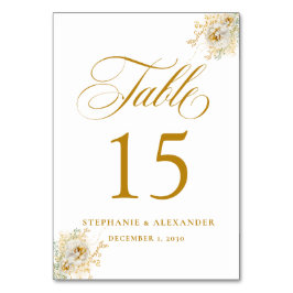 Tarjeta De Mesa Elegante Boda floral con guión dorado