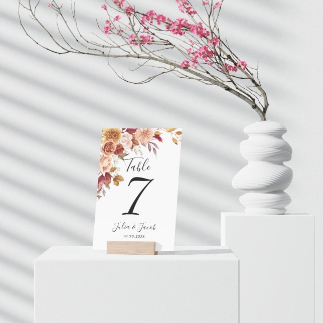 Tarjeta De Mesa Elegante Boda floral de acuarela de otoño (Elegant Autumn Watercolor Floral Wedding Party Supplies)